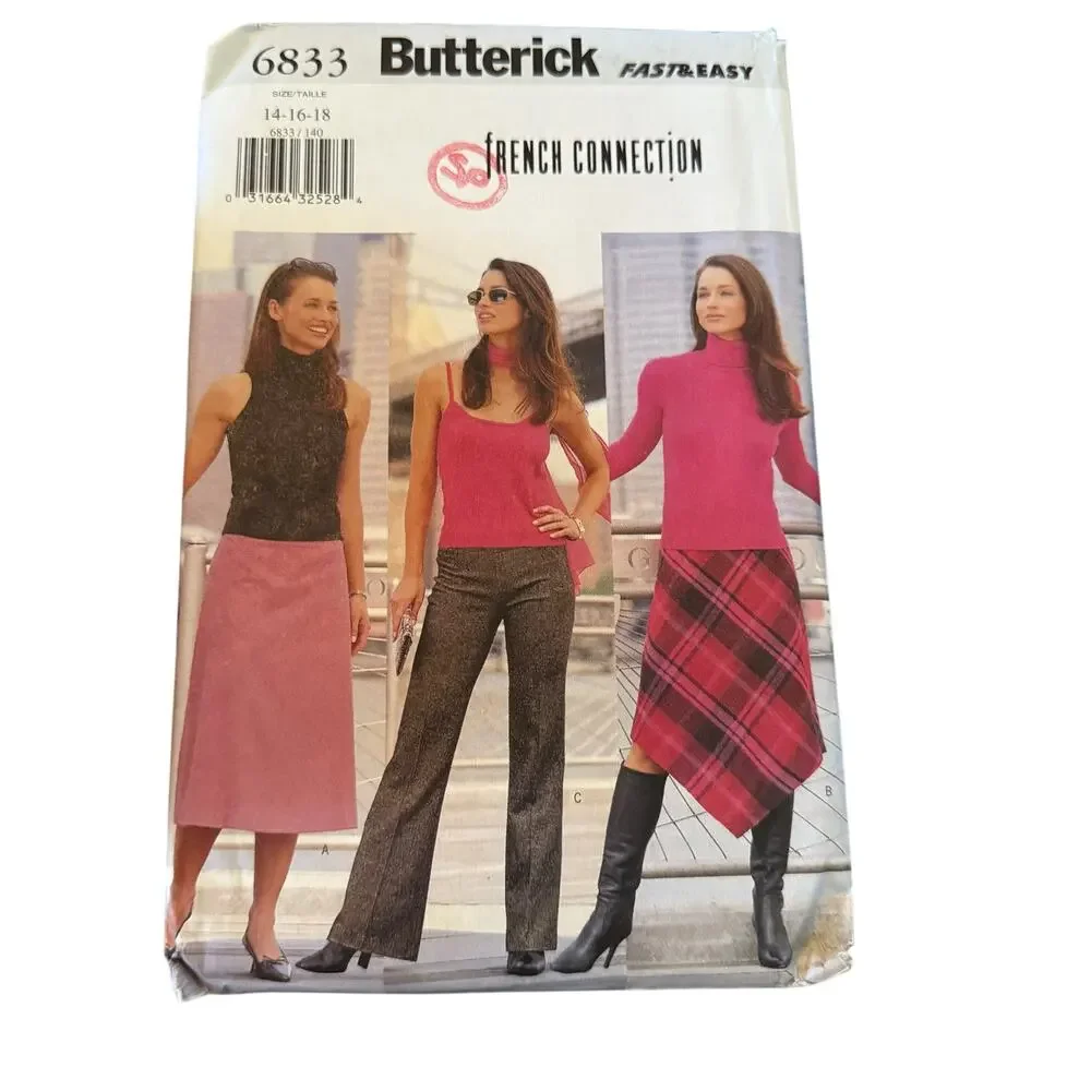Butterick‎ 6833 Fast & Easy Vintage Y2K French Connection Skirt Pants Pattern